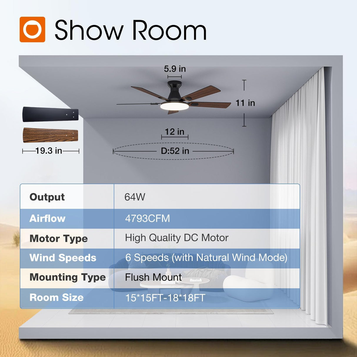 addlon Ceiling Fans with Lights, 52 inch Flush Mount Ceiling fan with Remote Control, Wall Remote, Reversible, 5CCT, Dimmable, Noiseless DC Motor, Black Low Profile Ceiling Fan for Bedroom, Farmhouse addlon