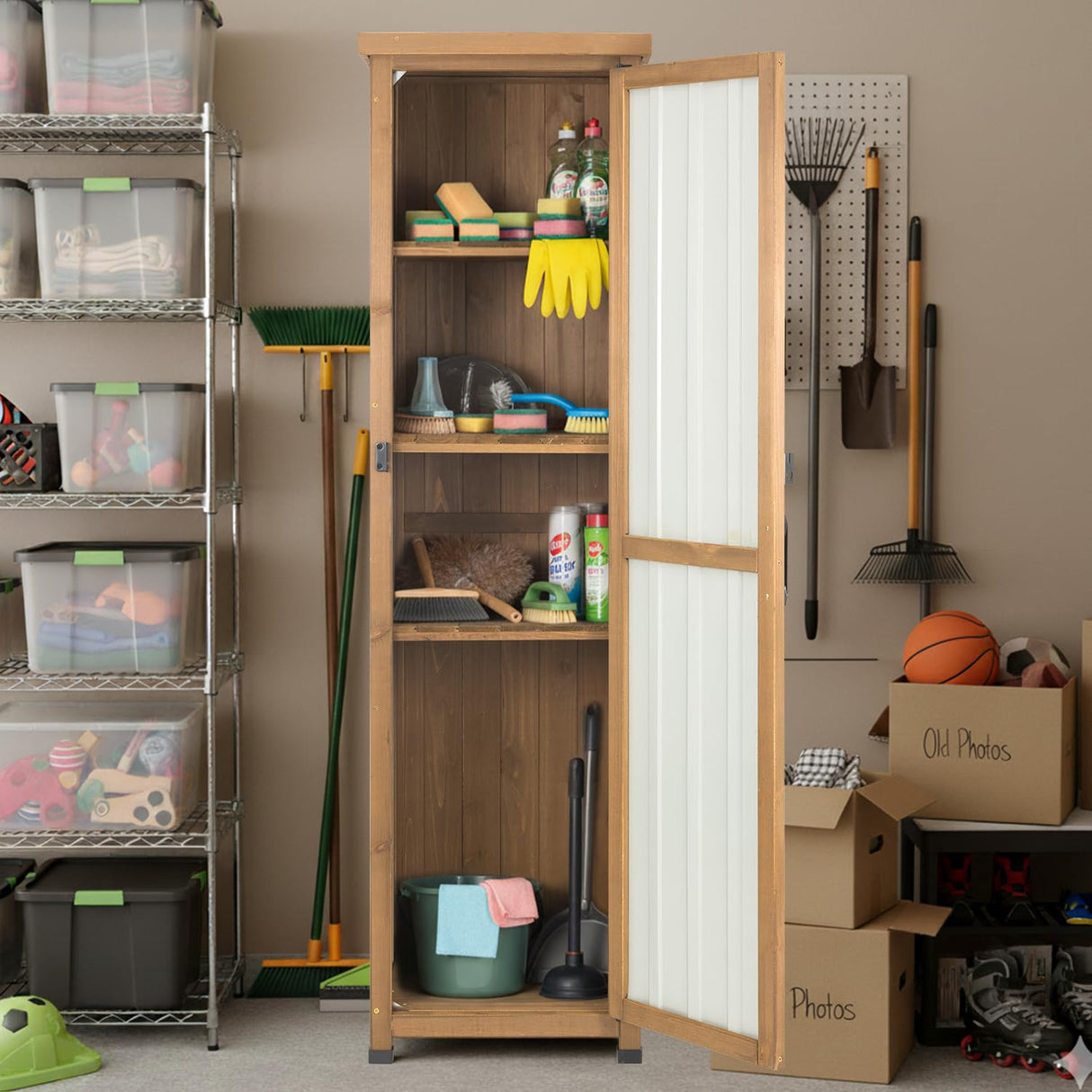 Ketive Outdoor Storage Cabinet, 62" Tall Thin Garden Cabinet with Adjustable Shelf and Weather-Resistant Design Farmhouse Accent Cupboard for Patio, Garden, Yard or Porch (18" L x 18" W x 62" H) ketive