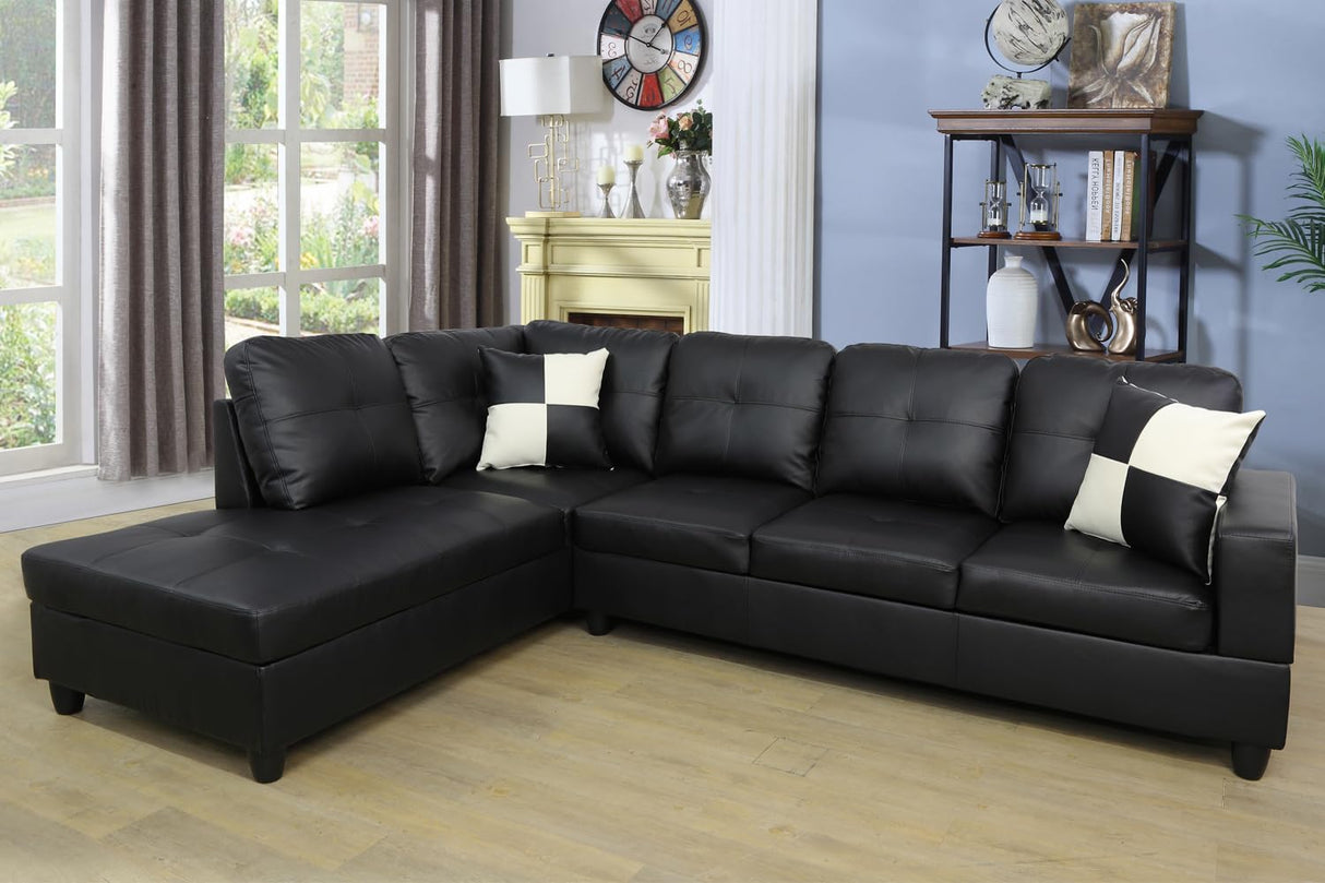 SIENWIEY Sectional Couch for Living Room Furniture Sets, Black Faux Leather Sofa Couch L Shape Couch Living Room Sofa with Chaise 2 Piece Using for Living Room(Black-1,Facing Left Chaise) SIENWIEY