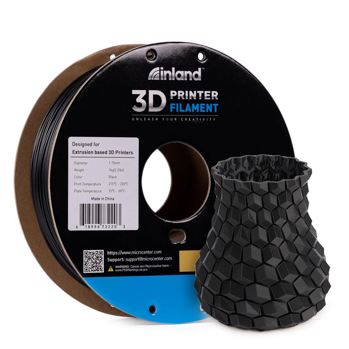 INLAND Micro Center TPU Filament, Black TPU 3D Printer Filament, Shore 95A Flexible Filament, Dimensional Accuracy +/- 0.03 mm - 1kg Cardboard Spool (2.2 lbs) INLAND