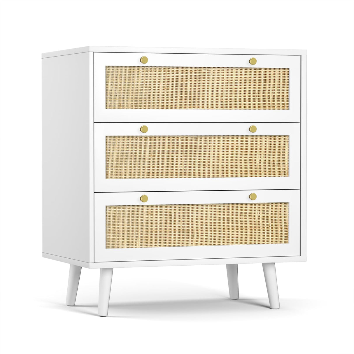 Anmytek Dresser for Bedroom with 3 Drawers, Modern Wood 3 Drawer Dresser, White Chest of Drawer with Spacious Storage Rattan Dresser for Bedroom Living Room H0072 Anmytek