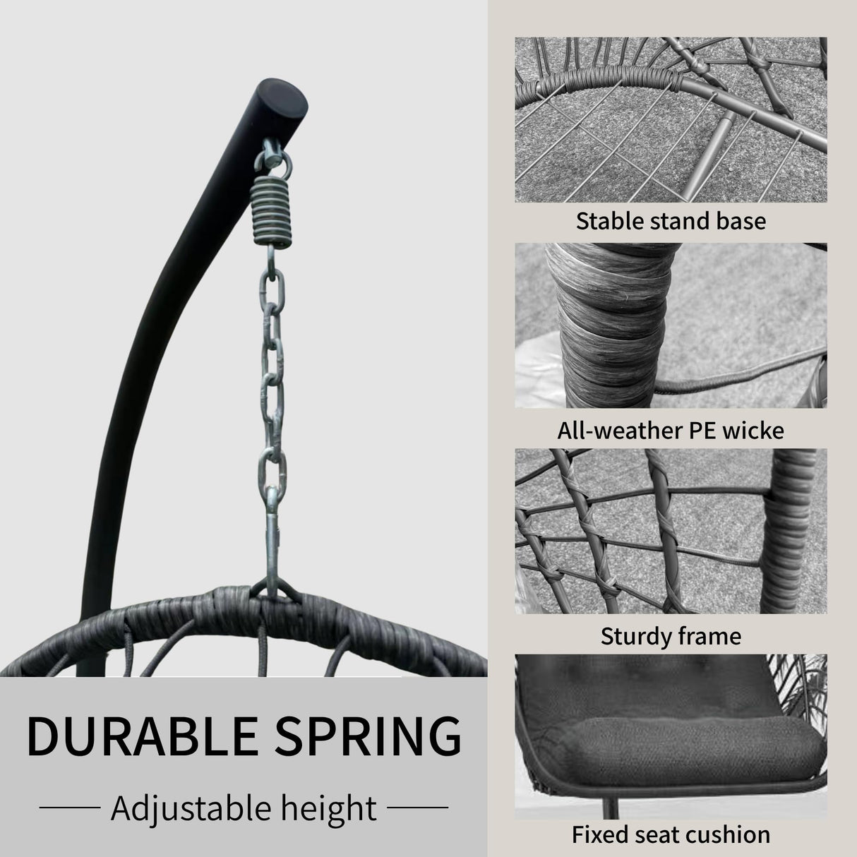 Kingdura Hanging Egg Chair with Stand Indoor Outdoor, Foldable Rattan Wicker Hammock Egg Swing Chair for Bedroom Porch Patio Garden, Thickened Cushion, 350LBS Capacity, Heavy Duty Frame Kingdura