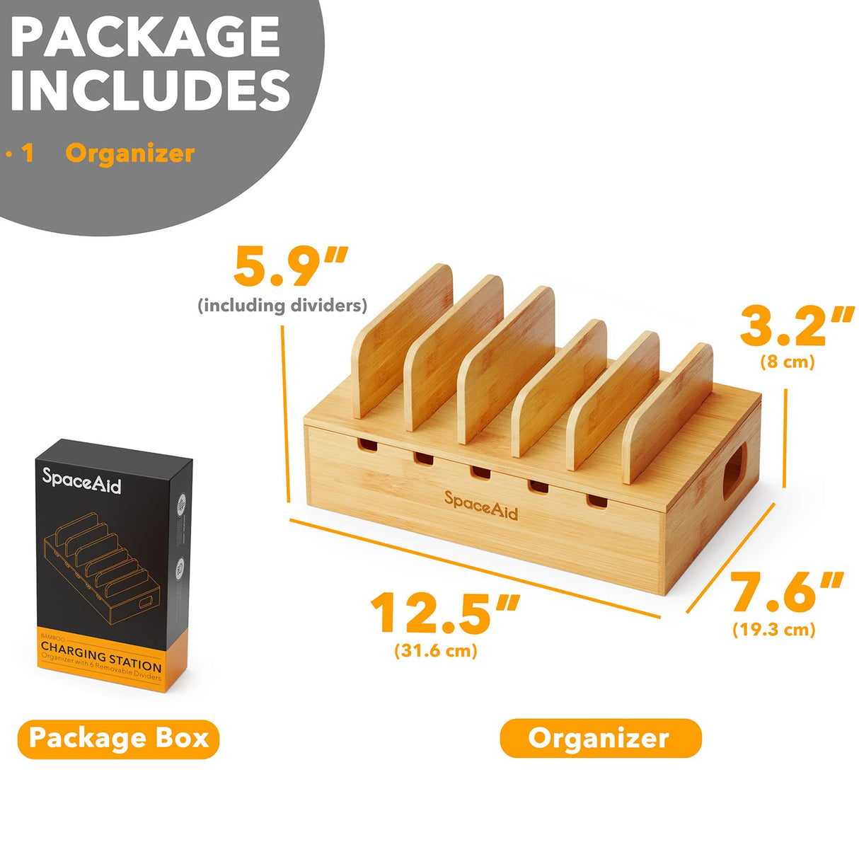 SpaceAid Bamboo Charging Station for Multiple Devices, Cell Phone Docking Stations for Multi Laptop, Tablets and iPads, Nightstand Bedside Desk Device Charger Organizer (Natural) SpaceAid