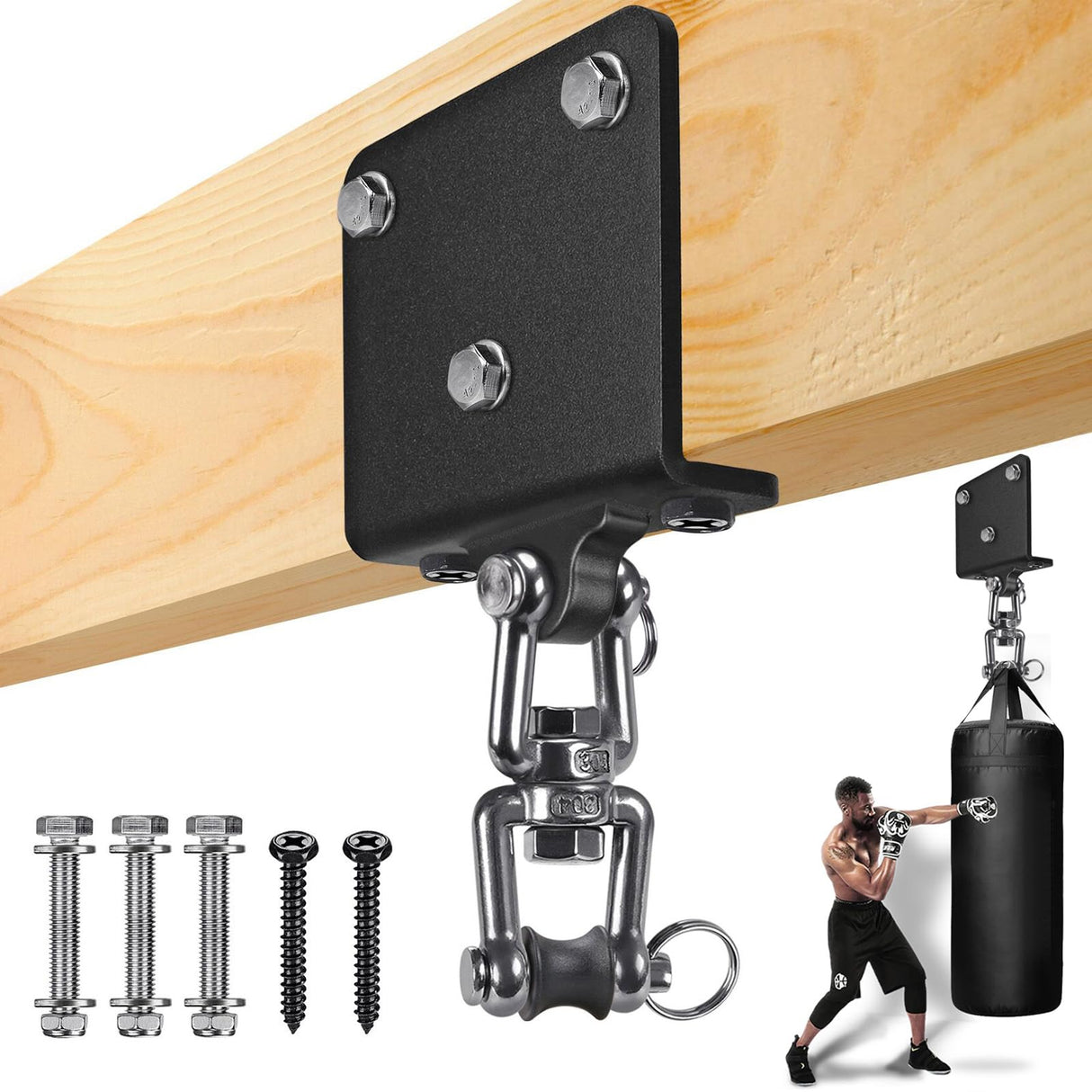 Punching Bag Hanger 1000 LB Capacity 360° Rotatio Heavy Bag Mount Beam Hanger Bracket for Boxing Bag Heavy Bag Hanging Kit for Muay Thai Training BeneLabel