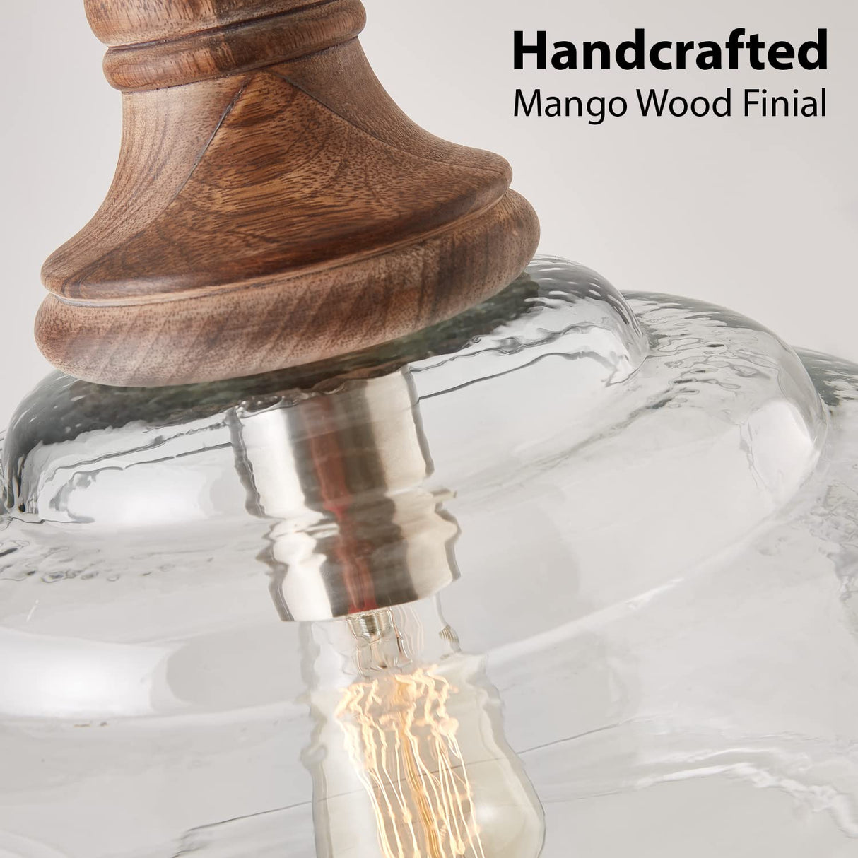 Capital Lighting 330318GY Julian Coastal Style Clear Organic Rippled Glass Pendant with Handcrafted Mango Wood Finial, 1-Light 60 Watt, 16" H x 14" W, Grey Wash Capital Lighting Fixture Company