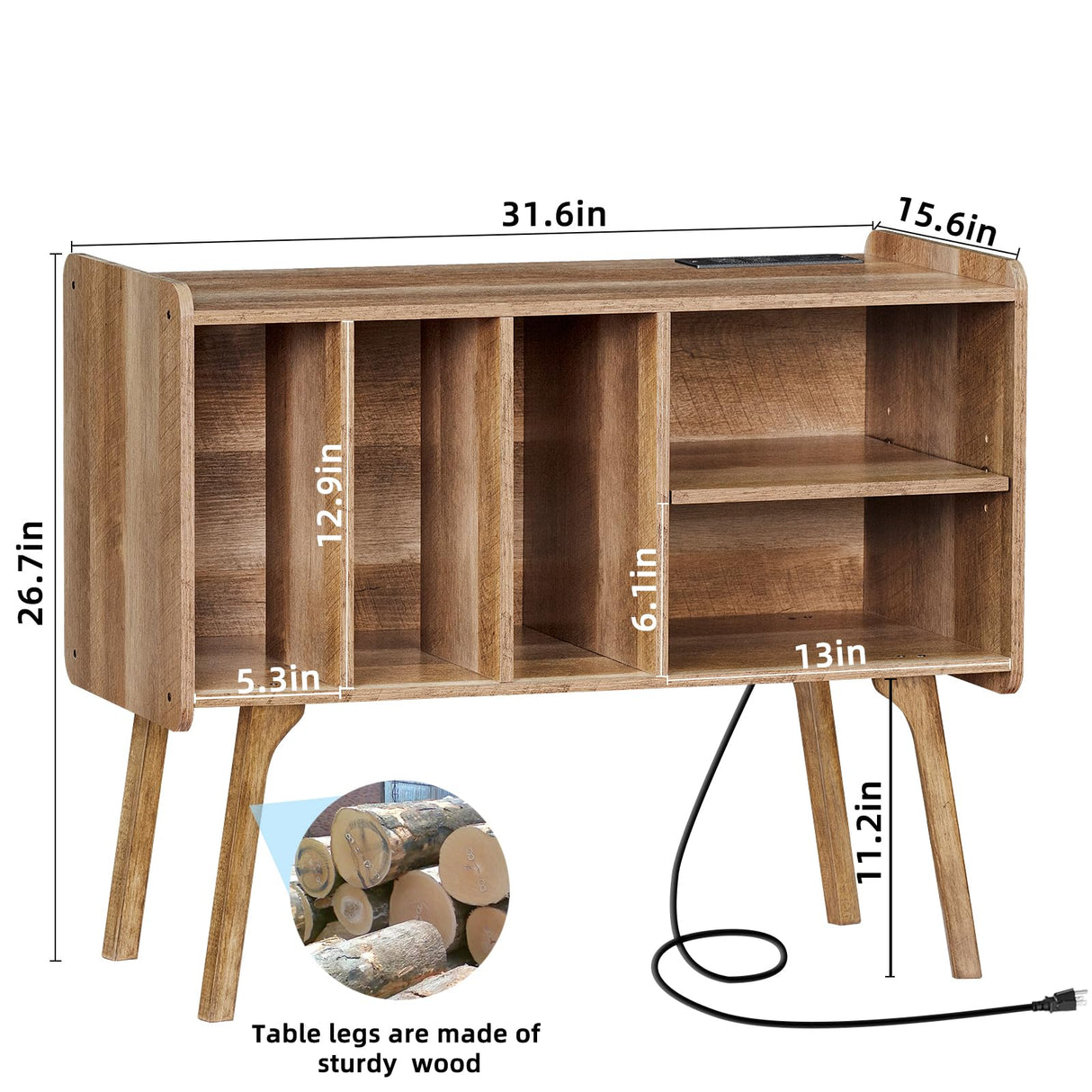 Lerliuo Record Player Stand with Charging Station Holds Up to 220 Albums, Large Turntable Stand with 4 Cabinet, Mid-Century Record Player Table,Oak Vinyl Holder Storage Shelf for Bedroom Living Room Lerliuo