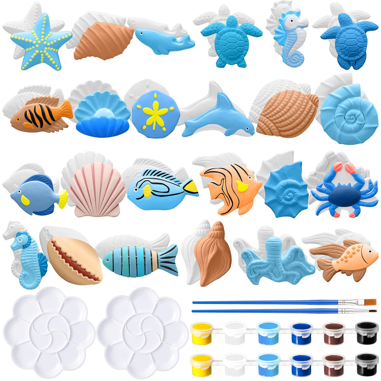 WinnerWhy 24 Pcs Summer Beach DIY Painting Ceramic Kit for Kids Paint Your Own Ceramic Unpainted Plaster Figurines with Tools for Kids Adults Home School Activity Party Favor(Ocean) WinnerWhy