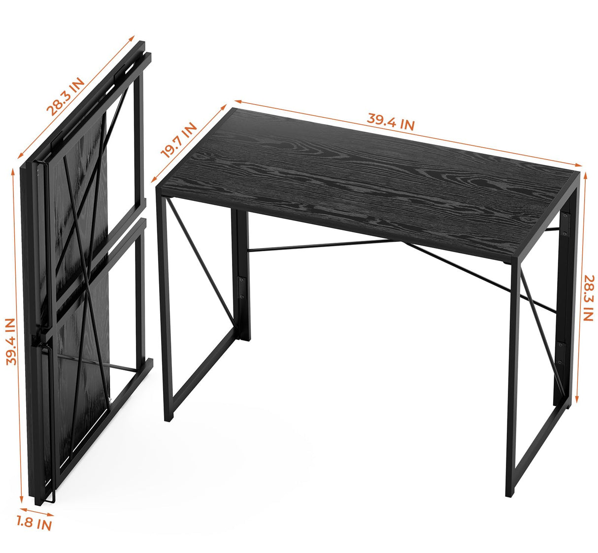 Coavas 39.4 inch Folding Desk No Assembly Required, Writing Computer Desk Space Saving Foldable Table Simple Home Office Desk, Black Wood Coavas