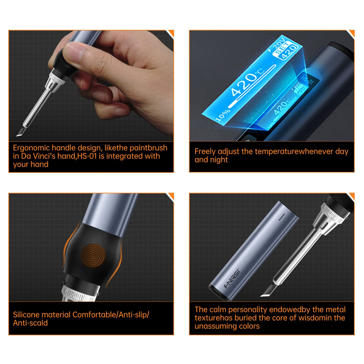 FNIRSI Soldering Iron Kit, DC/PD(96W/65W) Mini Digital Soldering Iron, 180-780℉ Fast Heating, 6 Soldering Tips, Digital OLED Screen Display, Auto Sleep (With Power Adapter) FNIRSI