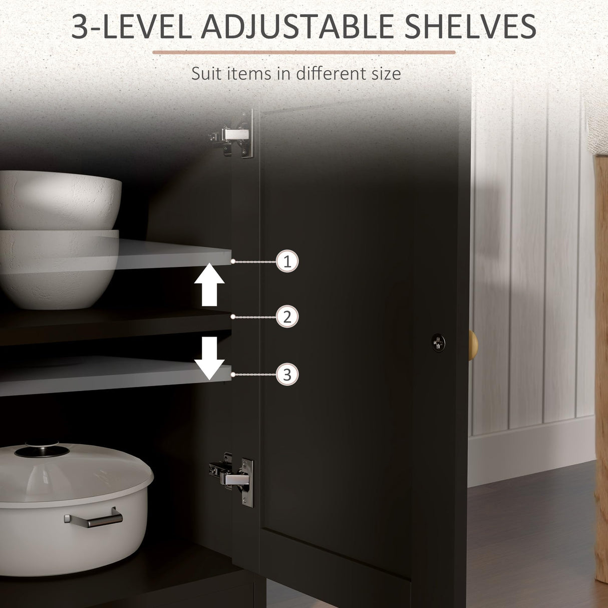 HOMCOM Sideboard Buffet Cabinet with Storage, 48" Kitchen Storage Cabinet with 2 Drawers and 4 Barn Doors, Farmhouse Coffee Bar Cabinet with Adjustable Shelves, Black HOMCOM