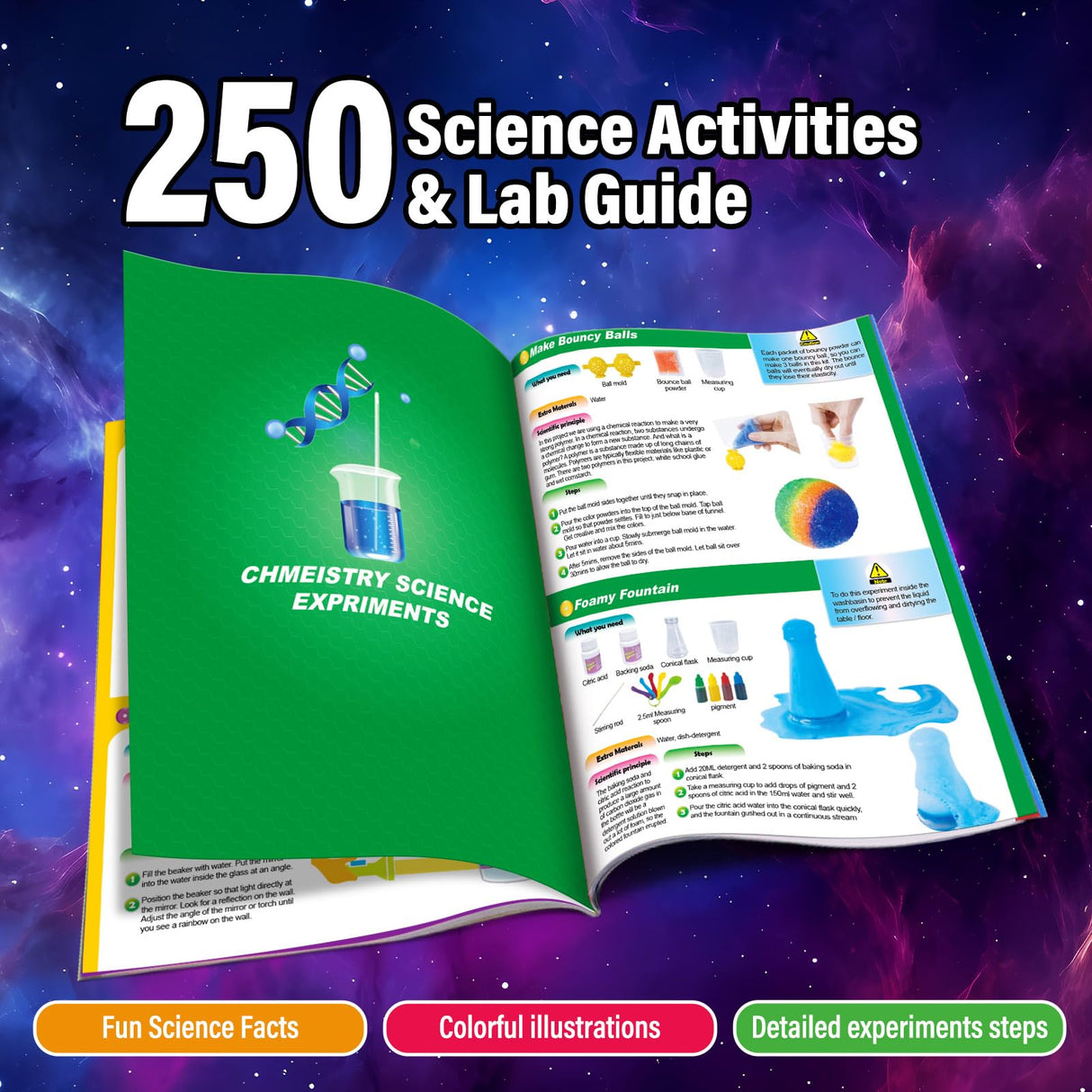 PATIFEED 250 Experiments Kits for Kids, Science S.T.E.M Projects Scientific Toys for Boys Girls Gifts Ideas Birthday Christmas, Erupting Volcano, Planet, Bouncy Ball,Chemistry Scientist Set PATIFEED