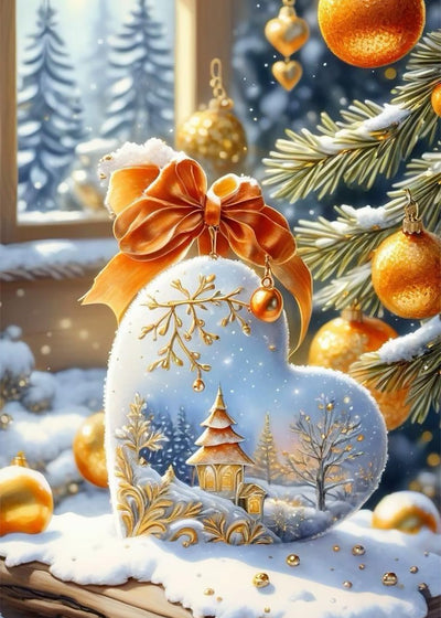 KINPLUB Christmas Diamond Art Kits for Adults Beginners, Christmas Winter Love Heart Diamond Painting Kits for Adults, DIY Full Drill Round Gem Art Dots for Home Wall Decor 12x16 Inch