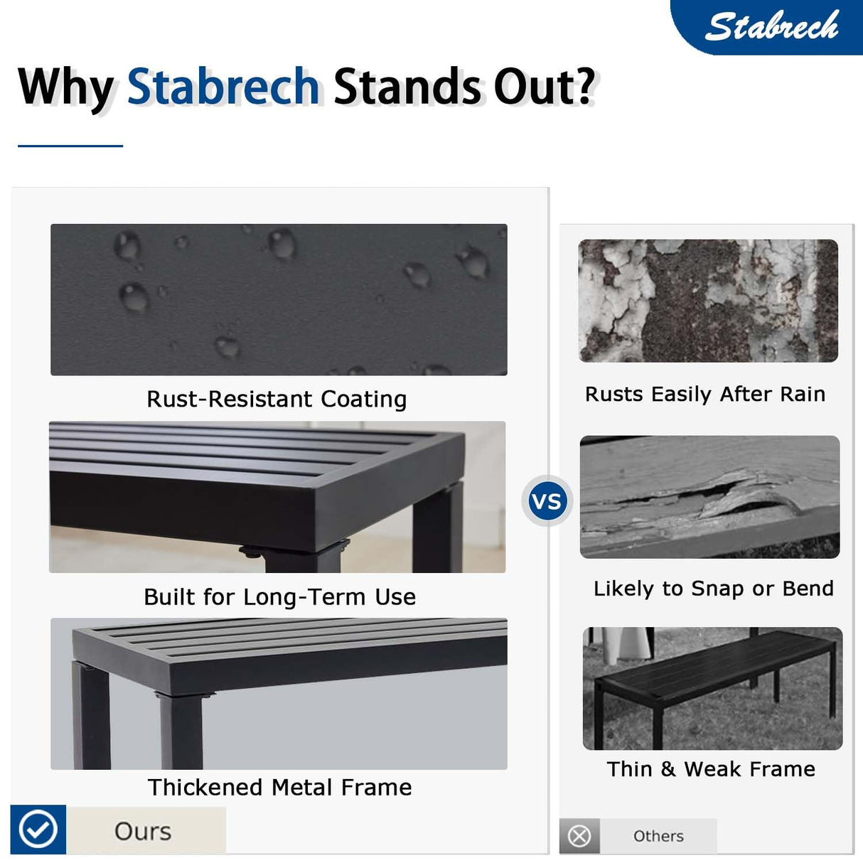 Black Outdoor Backless Bench for Garden, Set of 2, Metal Outdoor Bench Weatherproof, Patio Benches for Outdoors, Benches Seat for Backyard, Porch, Plant Stand and Holder Stabrech