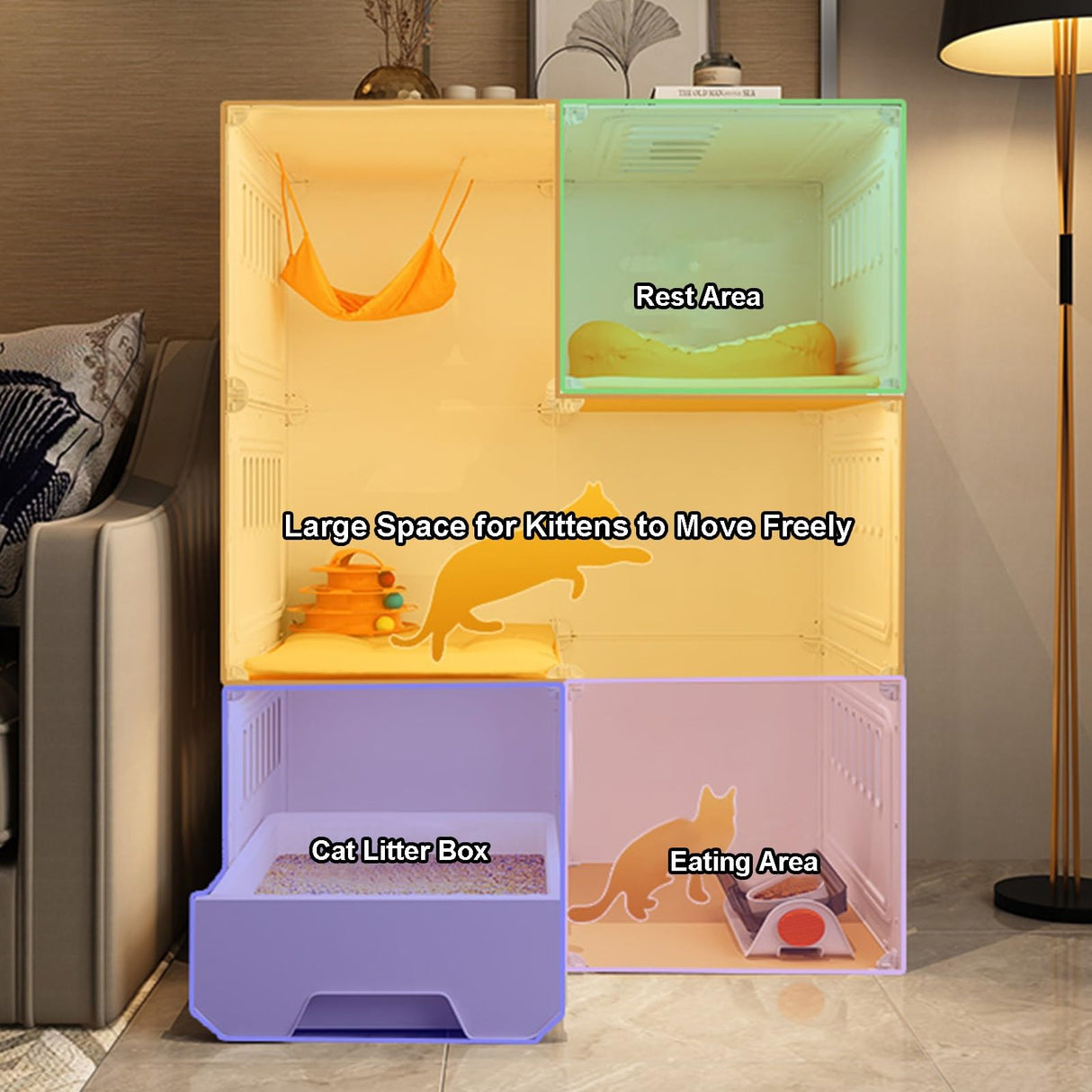 Cat Cages Indoor with Litter Box, Thicken Plastic + Resin Material, 2/3-Tier Large Indoor Enclosure with Transparent Windows and Knob Locks(White,27.9x18.3x41.7in) SASNMEO