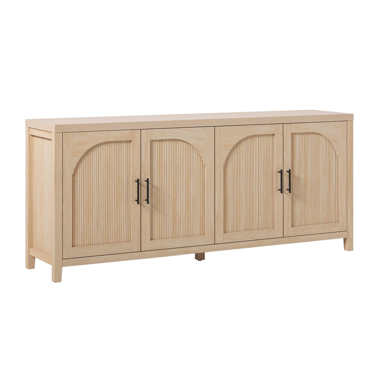 Walker Edison Sasha 4-Door Reeded Sideboard Buffet with Cord Management, 70 Inch, Coastal Oak Walker Edison