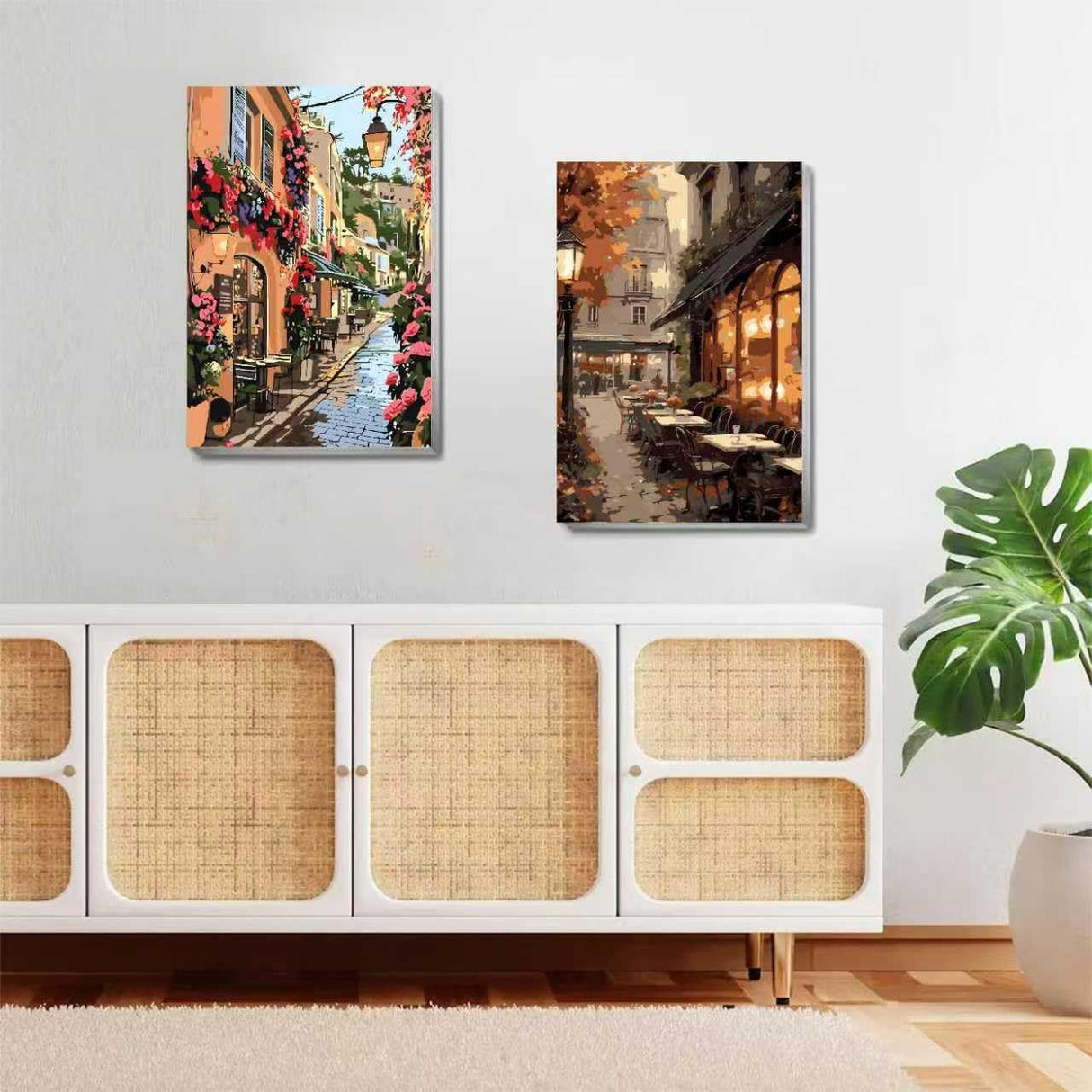 2 Pack Framed Paint by Numbers Kit for Adults - with Wooden Easel, Landscape Paint by Numbers Kit for Adults Framed, DIY Streetscape Paint by Numbers with Frame for Home Wall Decor 8x12 Inch askkqtx