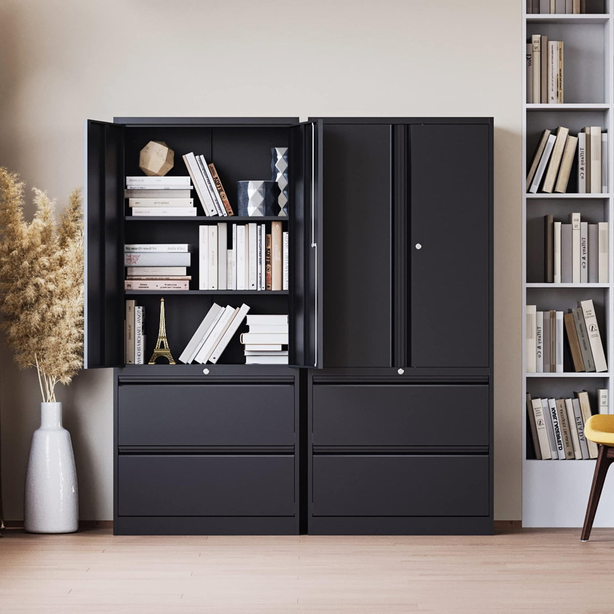STANI 2 Drawer Lateral File Cabinet - Metal Storage Cabinet with Locking Drawers for Letter/A4 Size Files (Black) STANI
