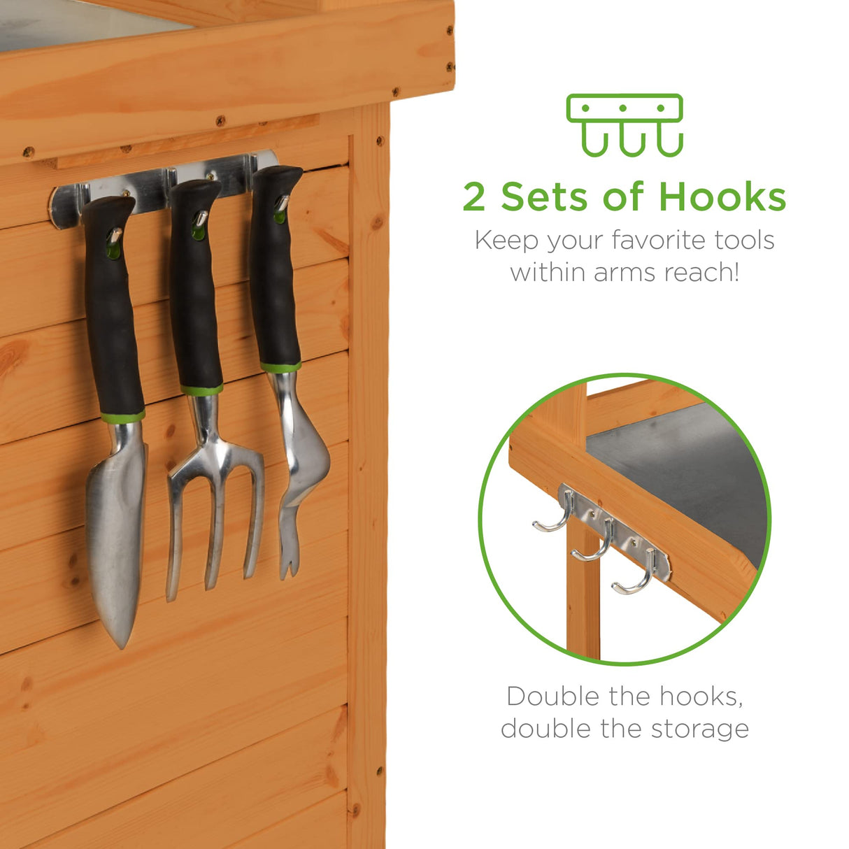 Best Choice Products Outdoor Garden Wooden Potting Bench Work Station w/Metal Table Top, Pre-Stained Finish, Cabinet, Sliding Drawer, Large Bottom Shelf - Brown Best Choice Products