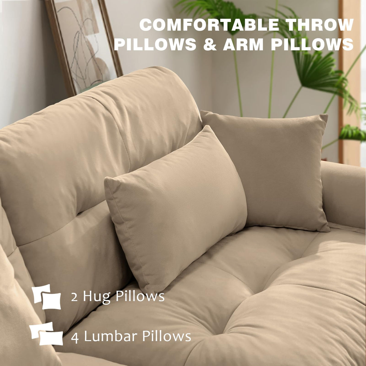 SoarTalent 166" Modern Oversized Modular Sectional Sofa 4-Seater U-Shaped Cloud Sleeper Couch with 2 Ottomans, Pillows and Overthick Cushion for Living Room, Home Theater, Apartment, Velvet, Camel SoarTalent