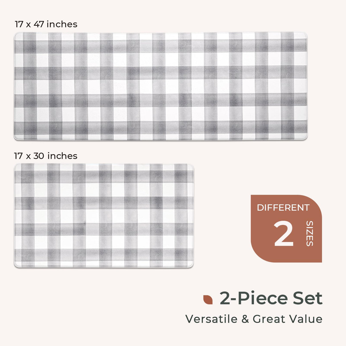 FRESHMINT Modern Farmhouse Plaid 2 Piece Set Kitchen Mats for Floor Anti Fatigue Waterproof & Non-Skid Kitchen Rugs Cushioned Kitchen Mat for Standing Washable Comfort Desk Kitchen Runners FRESHMINT