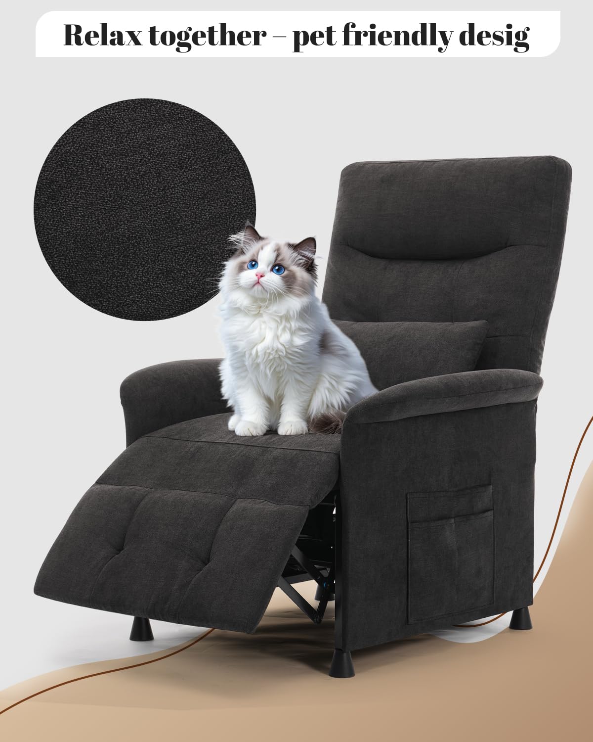 Power Recliner Chair for Adults – Heated Massage, Vibration, Electric Reclining Sofa with Side Pocket & Remote, Adjustable Recliner for Living Room or Home Theater Seating (Premium, Black) NBBOTBOT