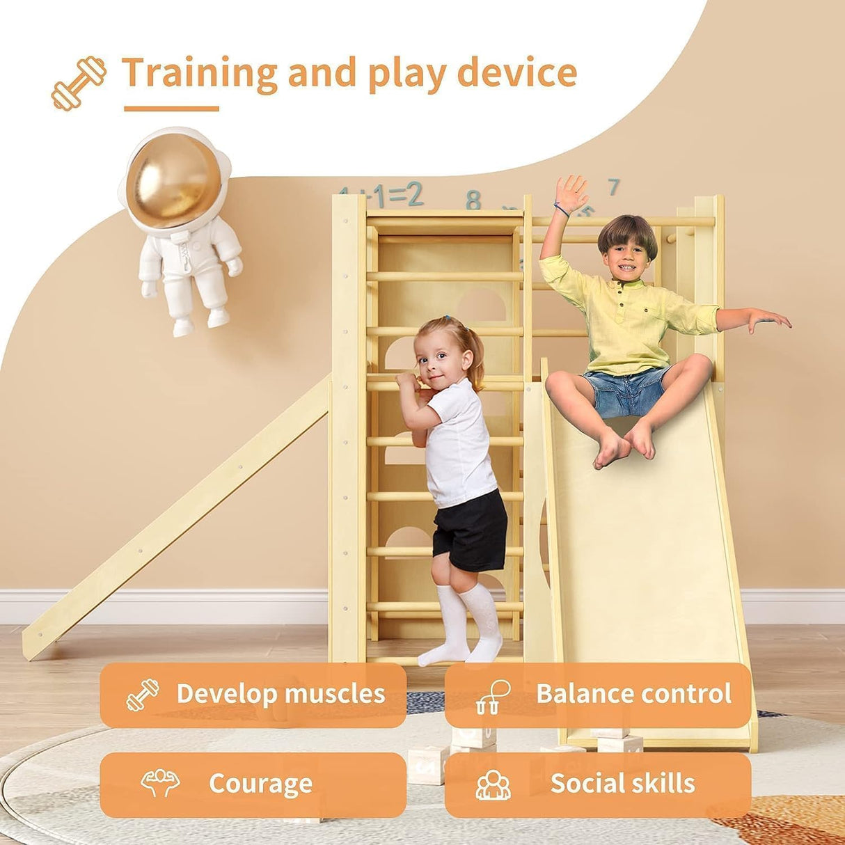 10-in-1 Indoor Jungle Gym, Wooden Montessori Indoor Playground, Toddler Jungle Gym for Kids, Easy Assembly, Safe & Sustainable WUKHG