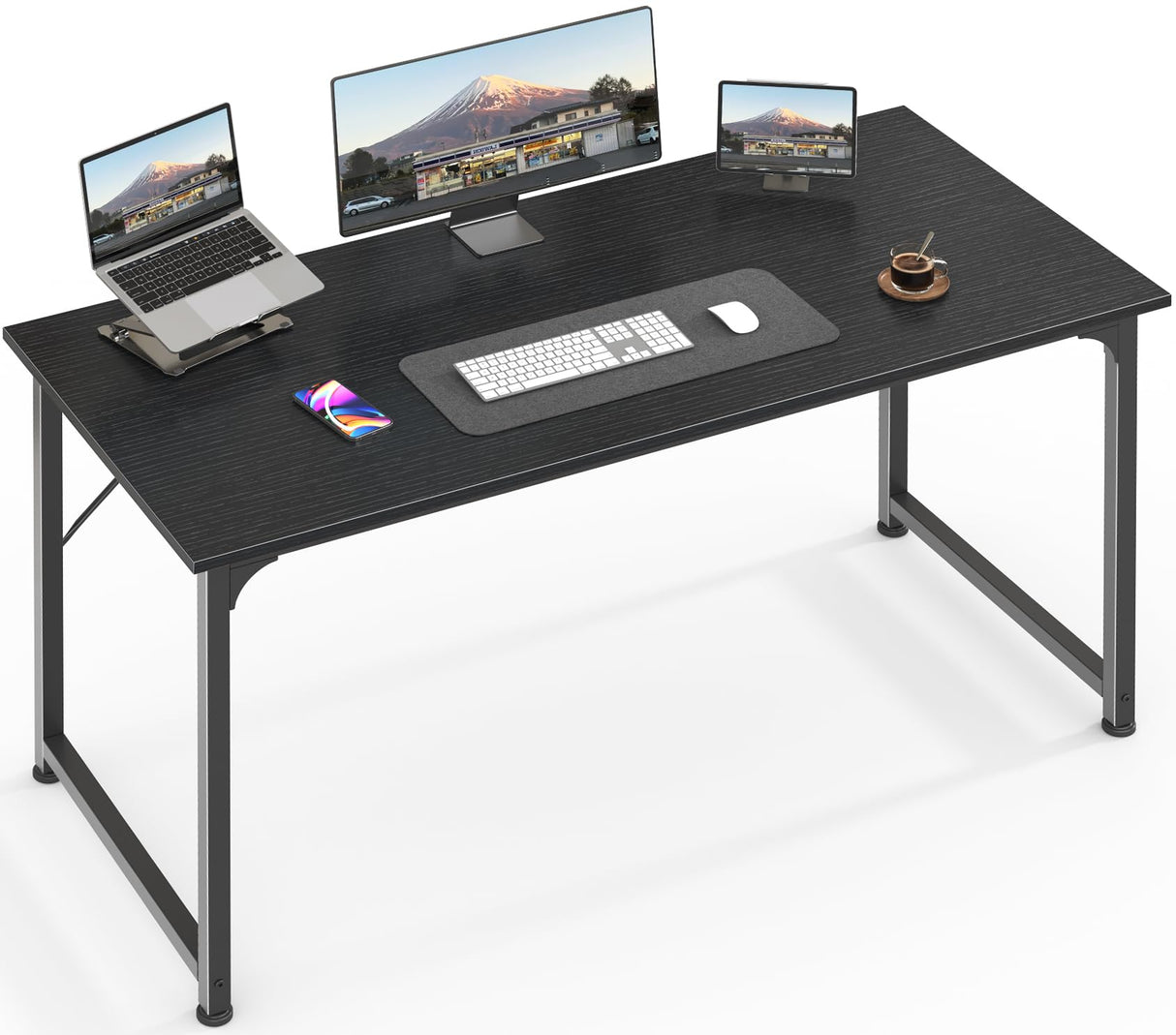 Huuger Computer Desk, 48 Inch Office Desk, Gaming Desk with Storage, Writing Desk Work Desk for Home Office, Study, Modern Simple Desk, Large Legroom, Metal Frame, Black Huuger