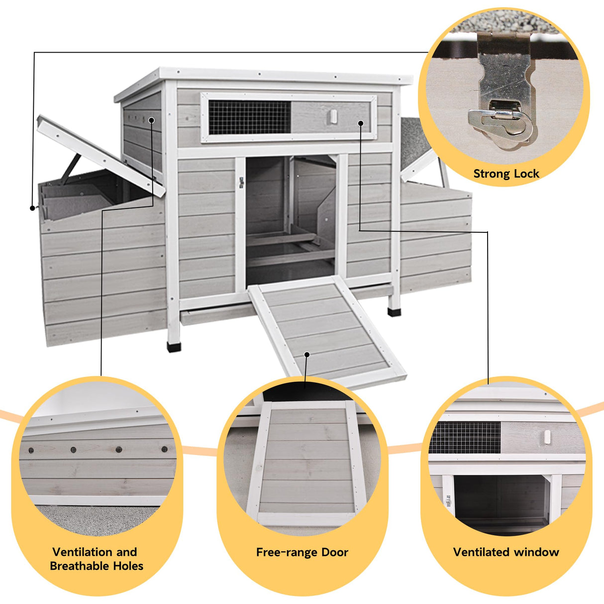 KEWASHIGOODS 58" Chicken Coop,Outdoor Large Chicken Coop with 6 Nesting Boxes,Weatherproof Poultry Cage,Removable Tray for Farm, Backyard KEWASHIGOODS