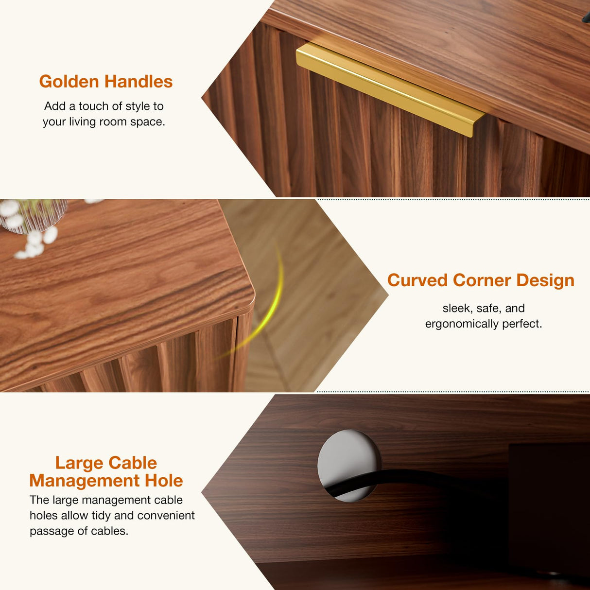 TV Stand for Living Room, Mid Century Modern Entertainment Center for 55/60/65 inch TVs, TV Console with Fluted Door Cabinets and Open Shelves, for Bedroom, Walnut LCRBOL