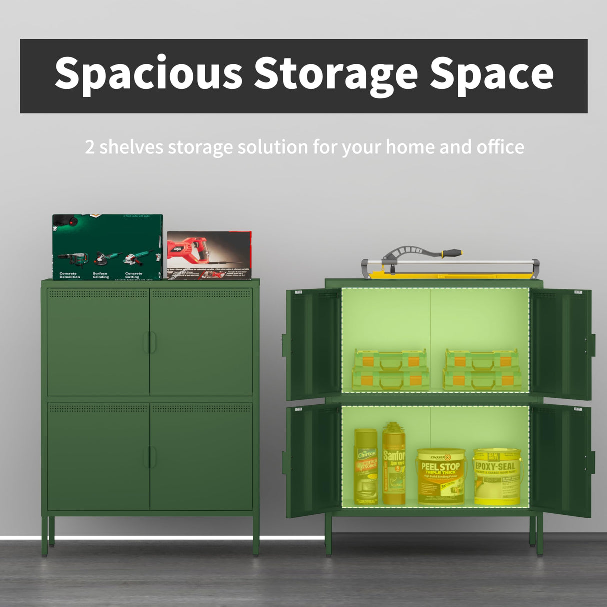 Bevivog Green Metal Locker Cabinet with 4 Doors, Metal Accent Cabinets Home Office Storage Lockers Sideboard for Kitchen Living Room Hallway Entryway Bevivog