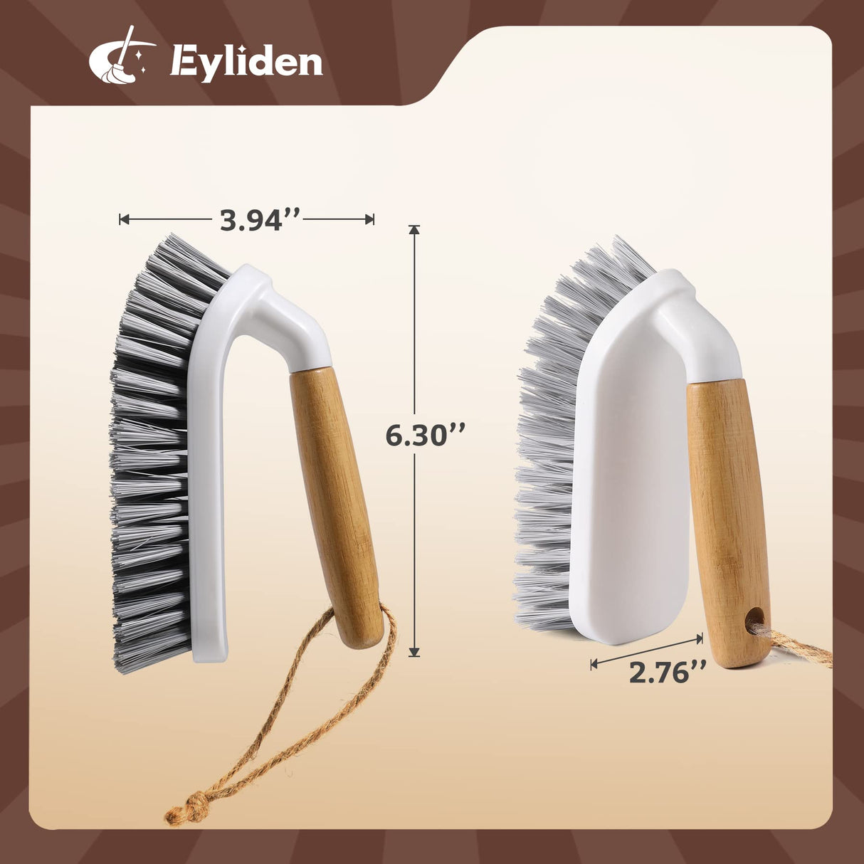 Eyliden Scrub Brush, 2 Pack Heavy-Duty Stiff Bristles Cleaning Brush, Natural Bamboo Handle, Multi Purpose Scrub Brushes for Bathroom Floor Tub Shower Kitchen Sink Carpet & Other Surface, Grey+White Eyliden