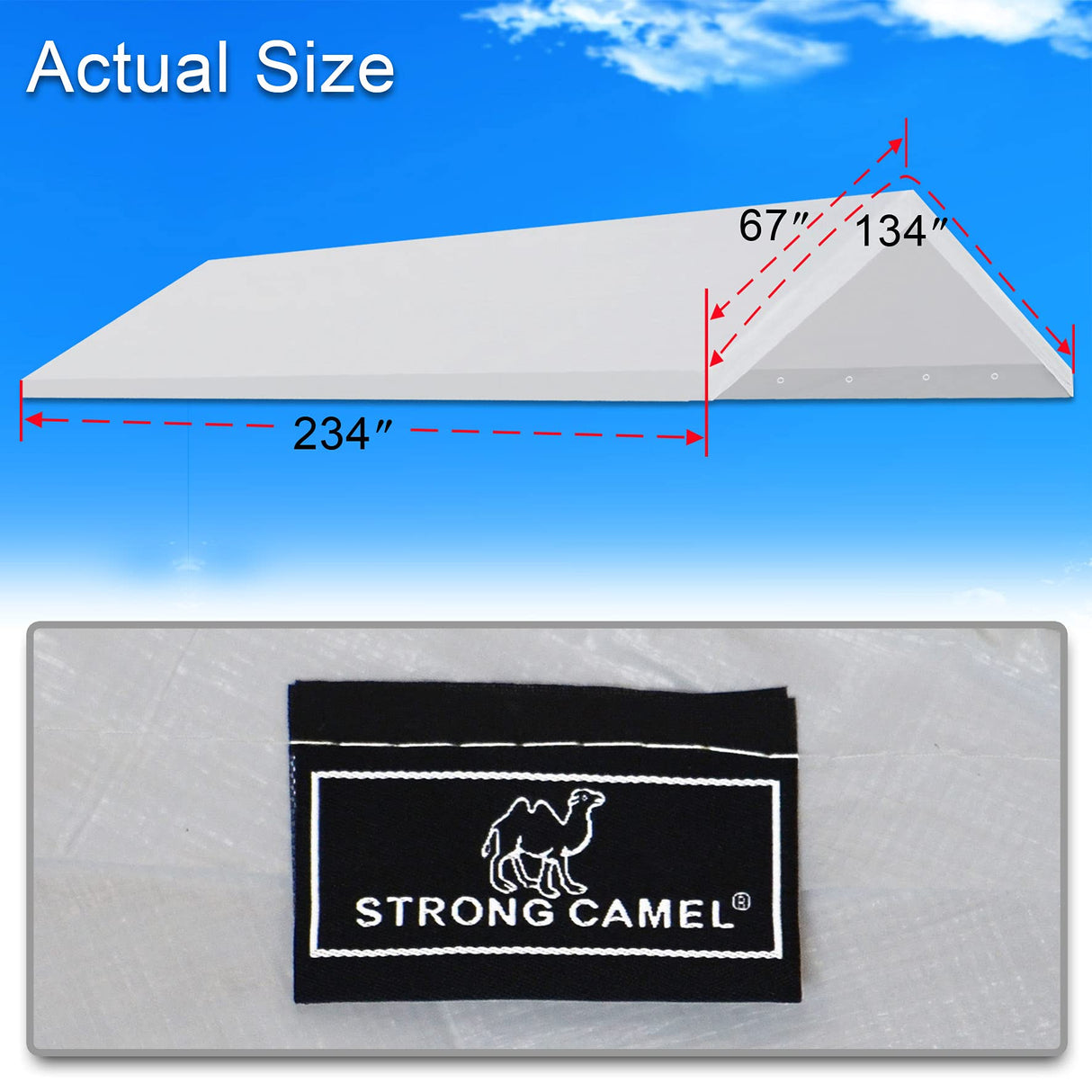 Strong Camel 10 x 20 Carport Canopy Replacement Cover Valance Canopy Replacements Top with Ball Bungees White (Only Cover, Frame is not Included) Strong Camel