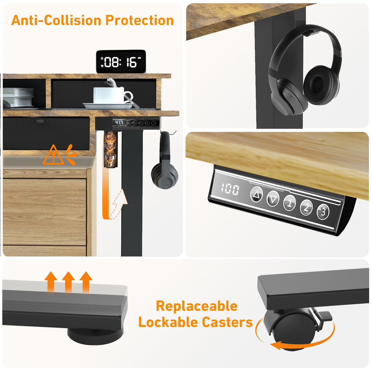 XINYAO Electric Standing Desk with 5 Drawers, Height Adjustable Desk 63 x 30 Inches Stand Up Desk, Ergonomic Desk with Wider Larger Desktop,Double Beam Standing Office Computer Desk (Rustic Brown) XINYAO