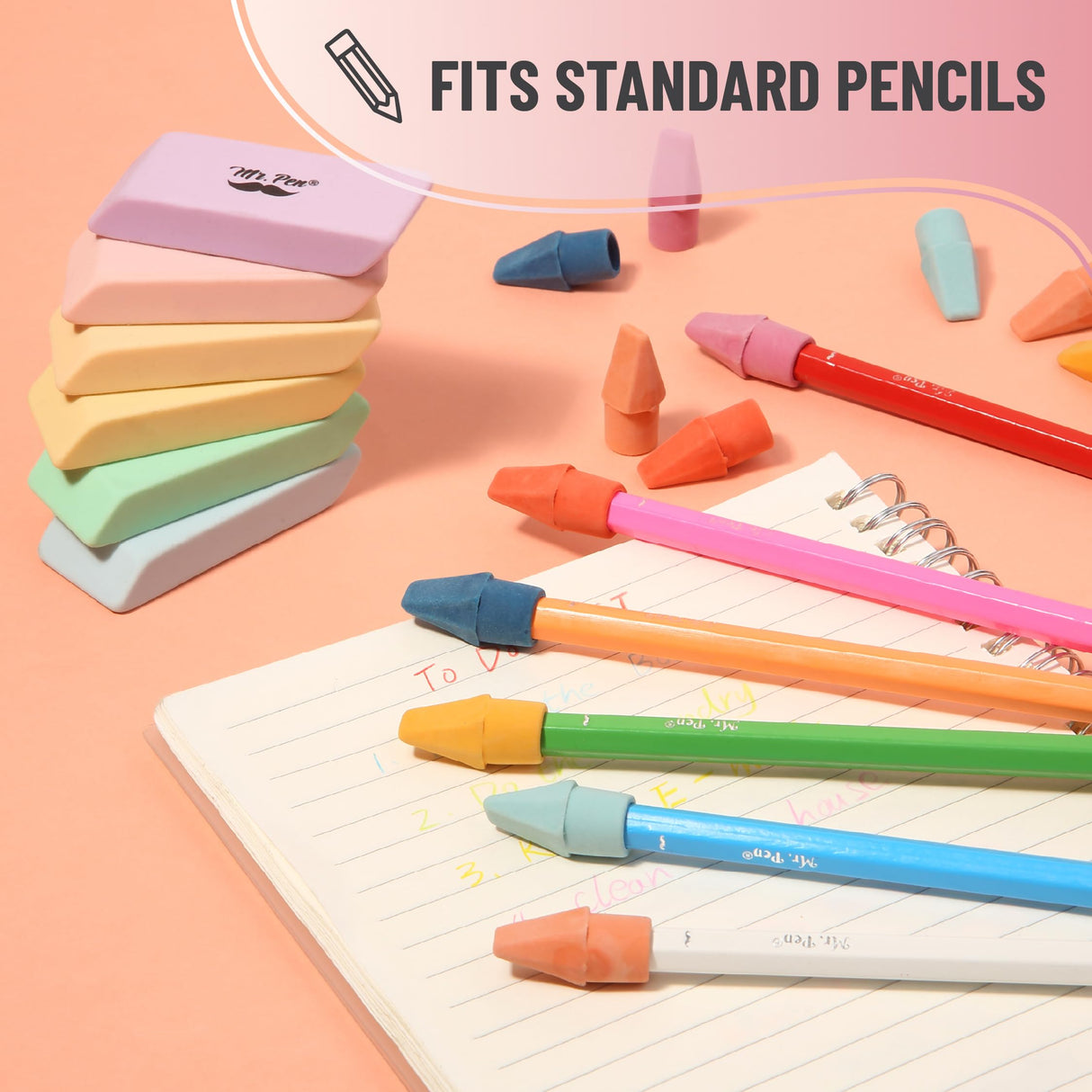 Mr. Pen- Pencil Erasers Set, 66 Pack, 6 pc Hand-Held(Pastel Colors) & 60 pc Pencil Top Erasers(Twilight Colors), Latex-Free, No Smudge & No Paper Tear Mr. Pen