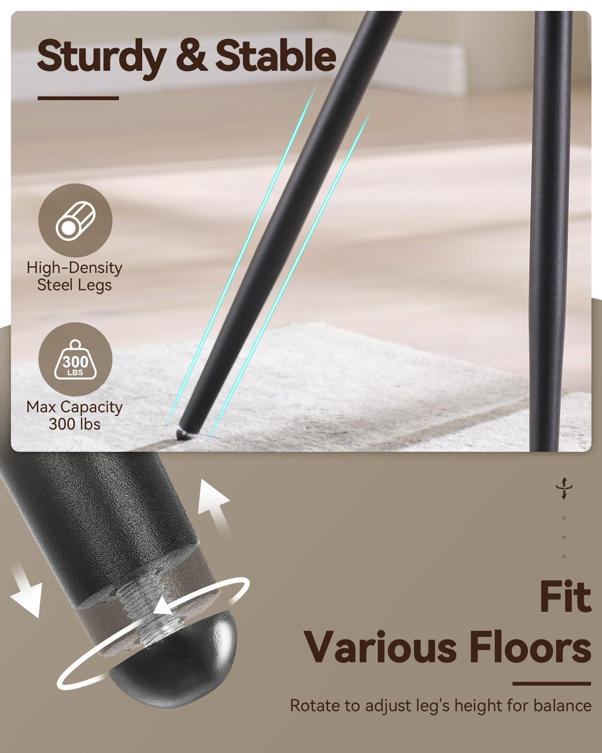 BedsPick Rattan Dining Chairs Set of 4 - Farmhouse Upholstered Cane Back Kitchen Chair with Boucle Cushion, Wingback Dining Room Seat with Metal Legs for Home, Kitchen (Brown) BedsPick