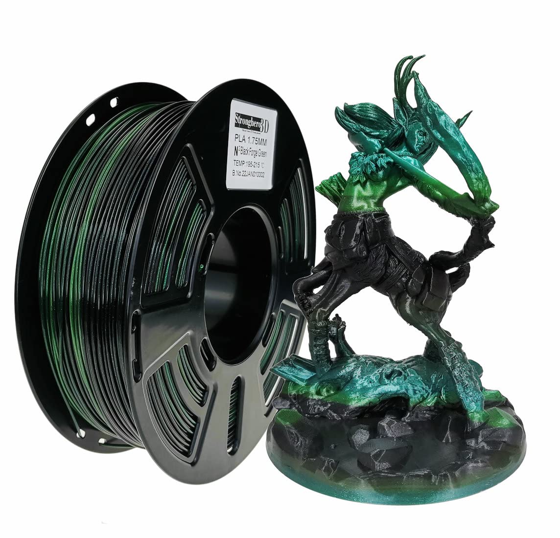 Stronghero3D PLA 3D Printer Filament 1.75mm,Galaxy Green and Black,1kg(2.2lbs) Accuracy +/-0.05mm for ender3 Cr10 Sovol Stronghero3D