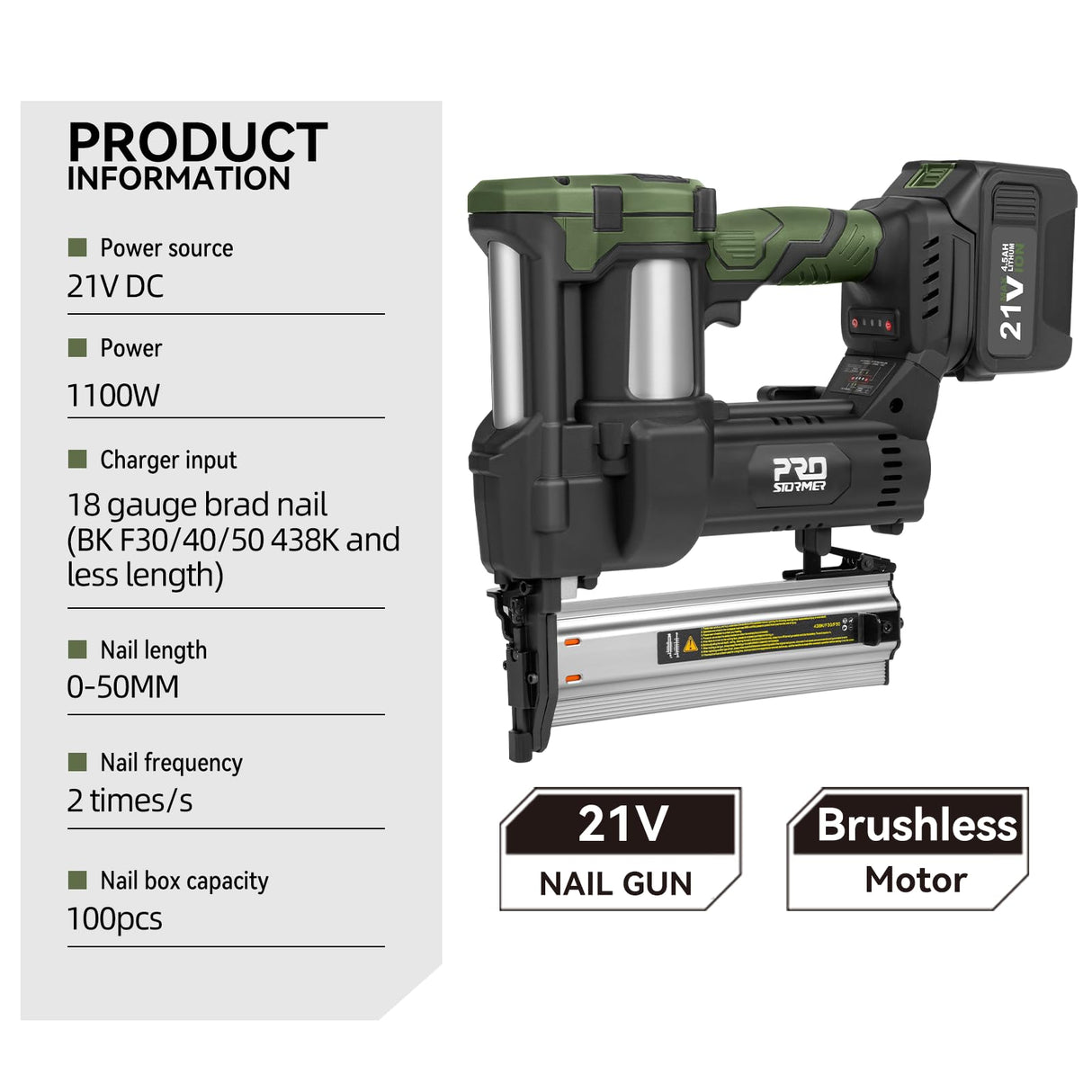 Prostormer Cordless Brushless Brad Nailer, 2 in 1 Nail Gun Staple Gun Kit with 4.5Ah Lithium-Ion Battery and Charger, 18 Gauge Stapler for Woodworking, Home Renovation, Upholstery, DIY Prostormer