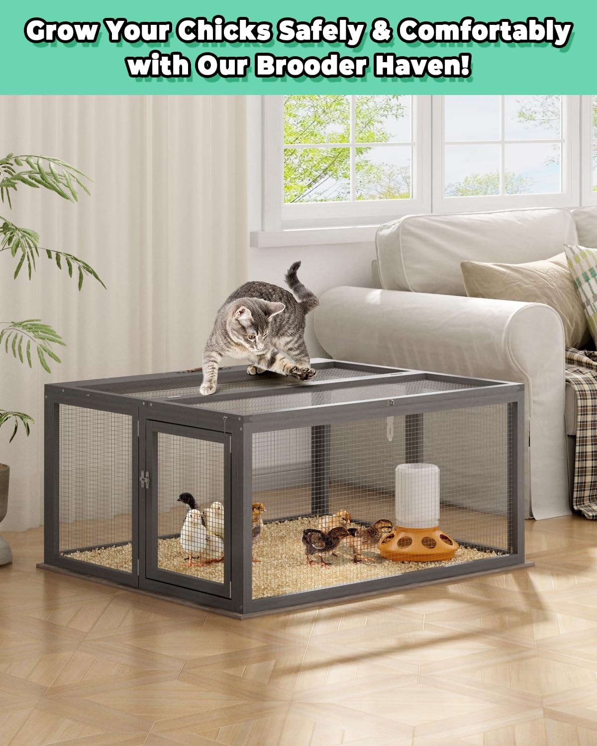 COZIWOW Chicken Coop Run Rabbit Hutch, Portable Chicken Cage Pens with Top & Side Opening Doors, Folding Wooden Chicken Coop, Outdoor Indoor Small Animal Playpen, Chicken Brooder Box, 45.3Inch (Grey) COZIWOW