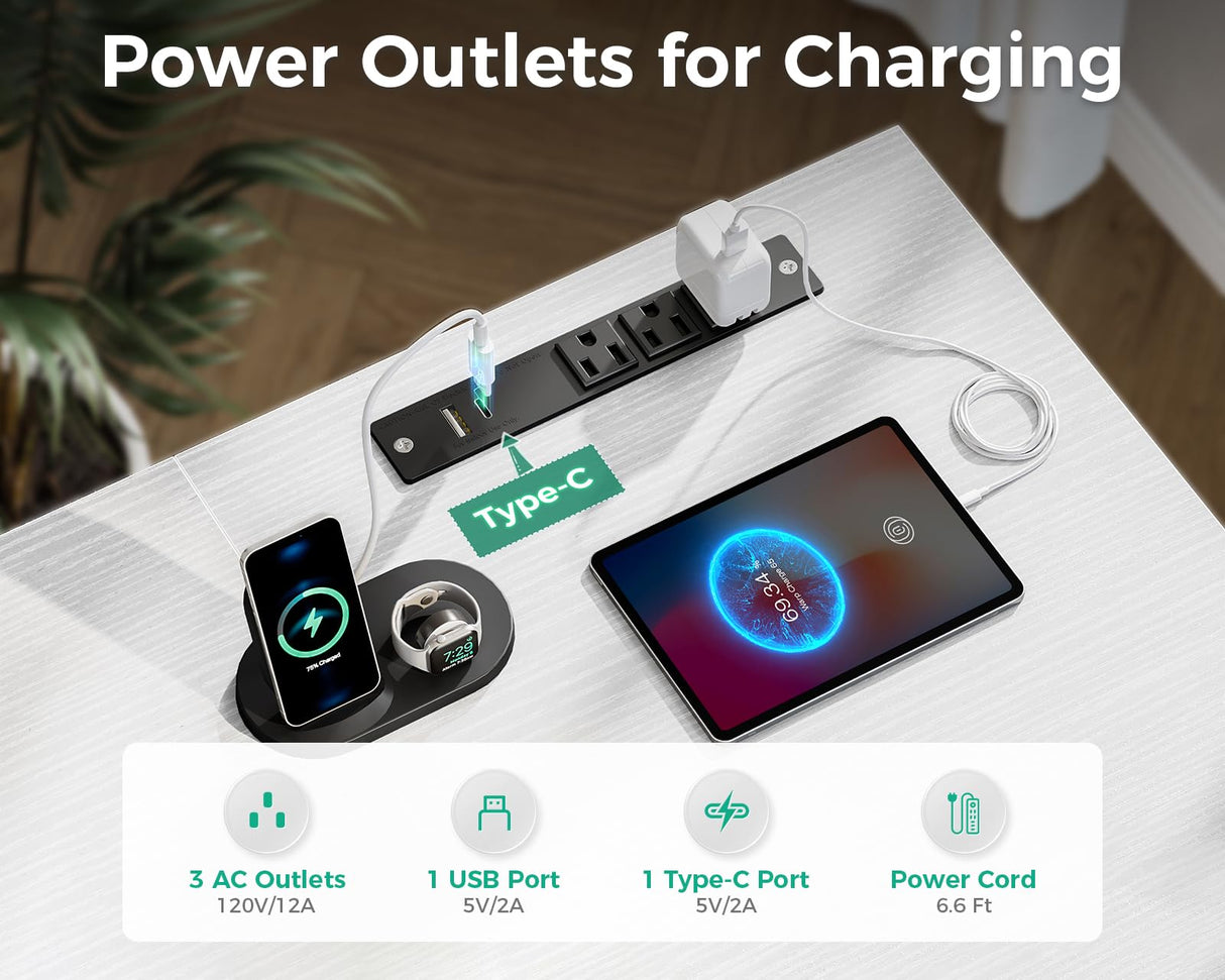 Coleshome Laptop Desk, 40 Inch Small Desk with Drawers & Power Outlet for Bedroom, Computer Desk Home Office Desk with Storage Shelves, Reversible Study Table Vanity Desk for Small Spaces, White Coleshome