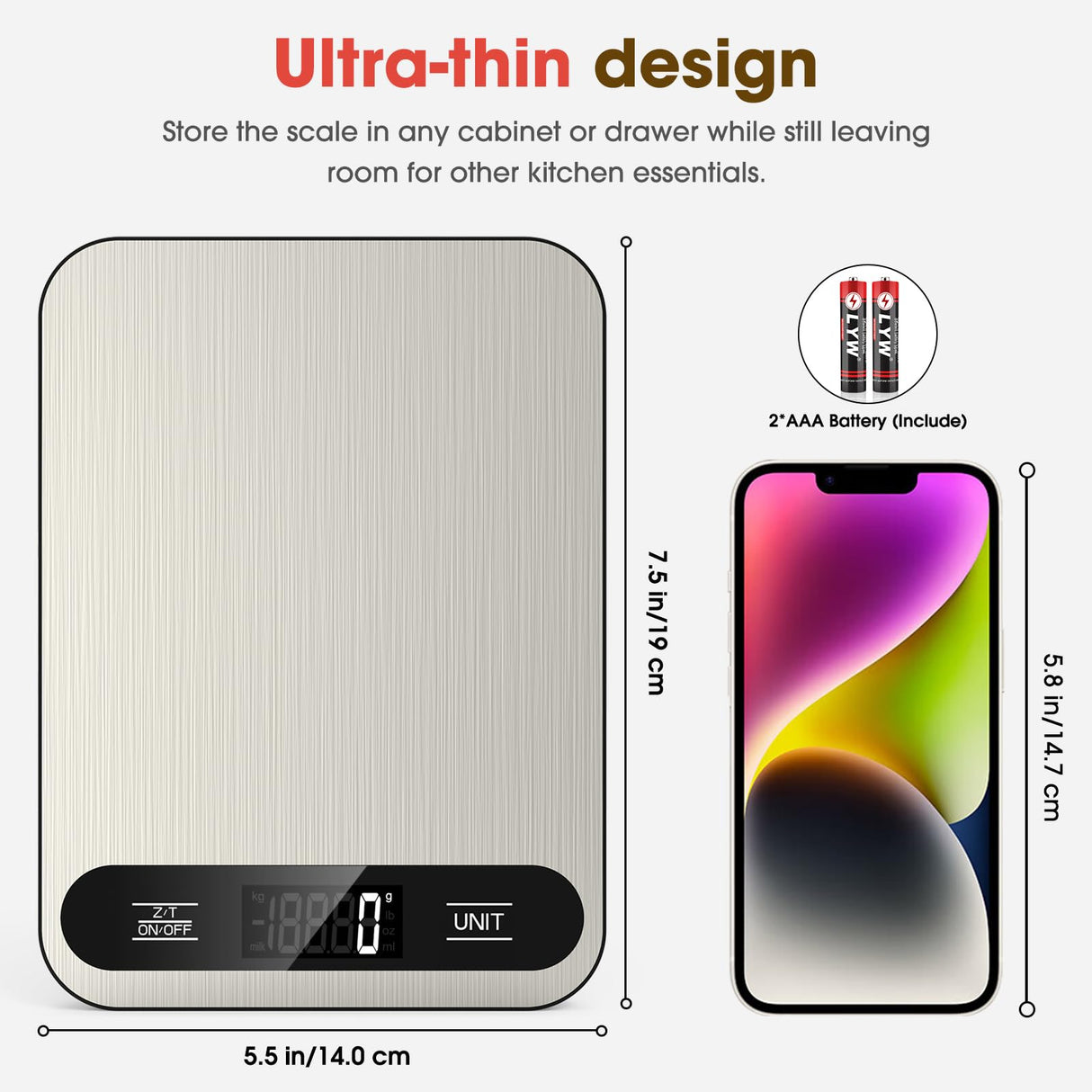 Mik-Nana Food Scale, 22lb Digital Kitchen Scale with 6 Units Tare Function & LCD Display, Stainless Steel Weight Grams and Ounces for Baking, Cooking and Meal Prep (Batteries Included) Mik-Nana