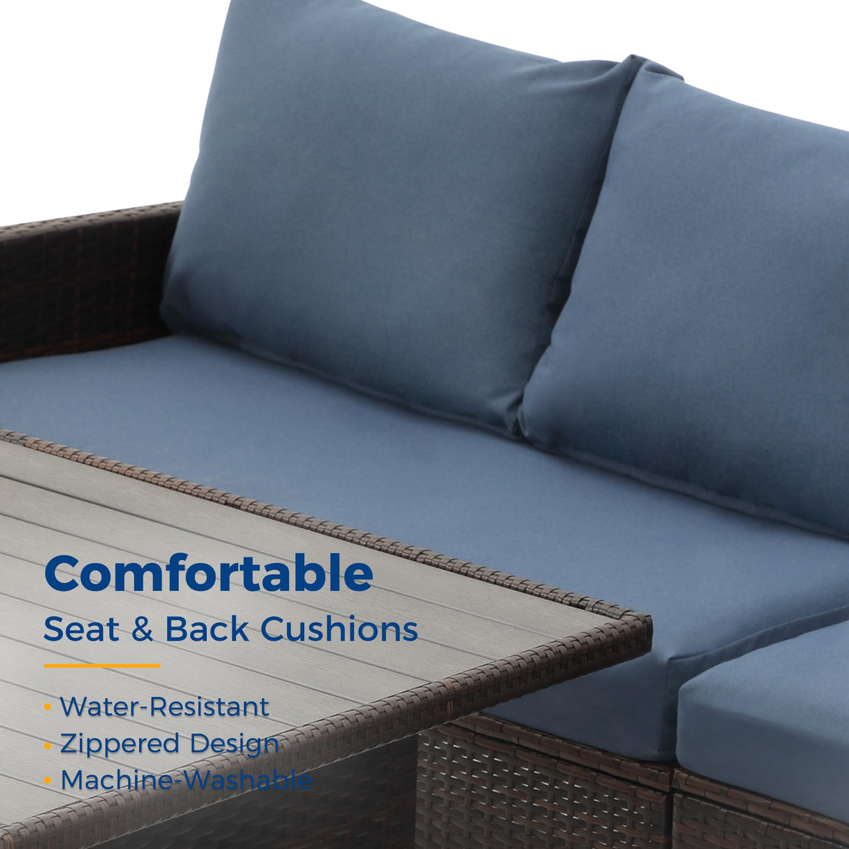 Wisteria Lane 7 Pieces Patio Furniture Set Outdoor Furniture Sectional, High Back Outdoor Patio Dining Table Set, Wicker Patio Conversation Set with Cushions for Balcony Lawn and Garden, Blue Wisteria Lane