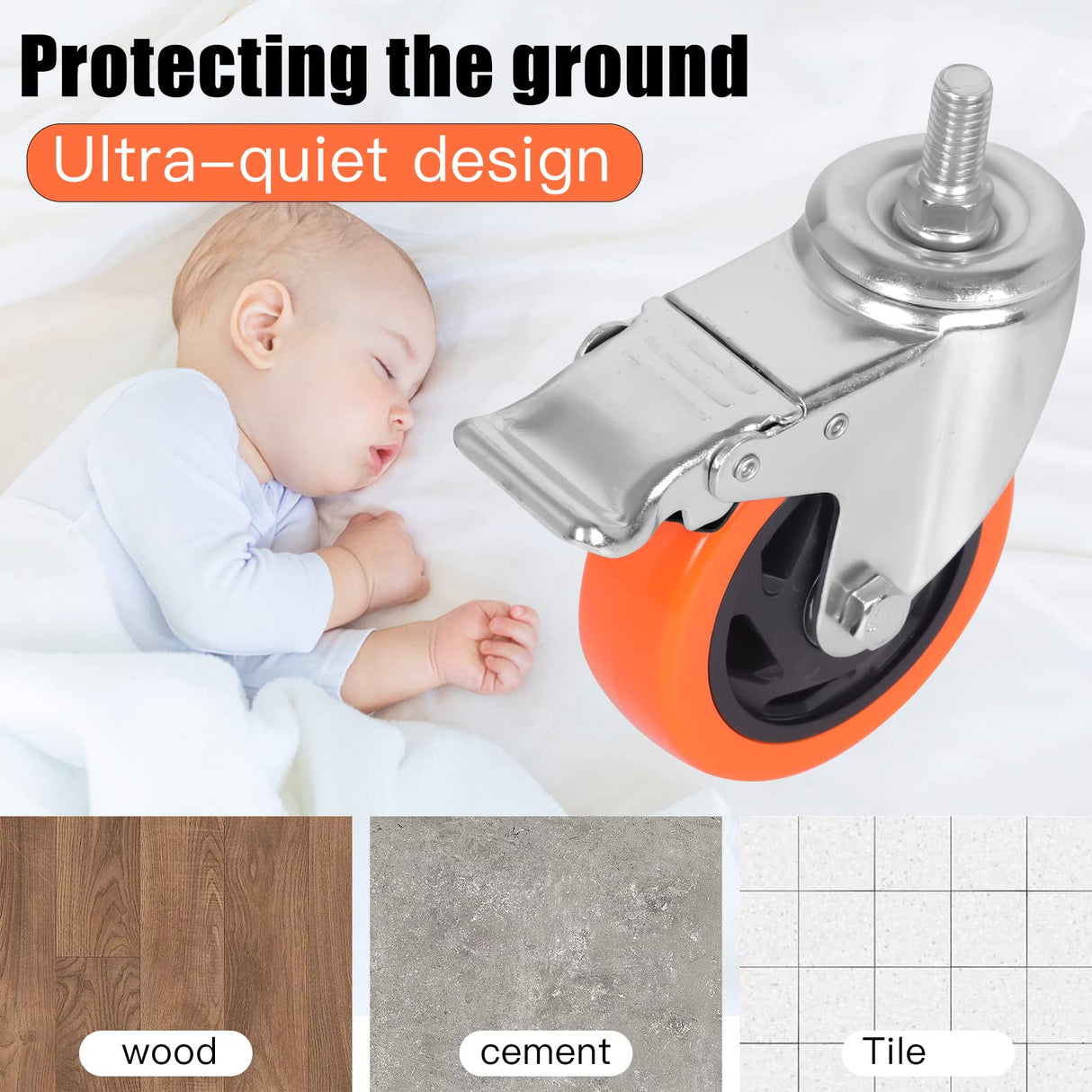 Stem Casters Heavy Duty Swivel Threaded Stem Caster Wheels with American Size 1/2''-13x1'' Thread Dual Locking Wheel with Brakes Pack of 4 (5 inch, with Brake) AOCHENLY