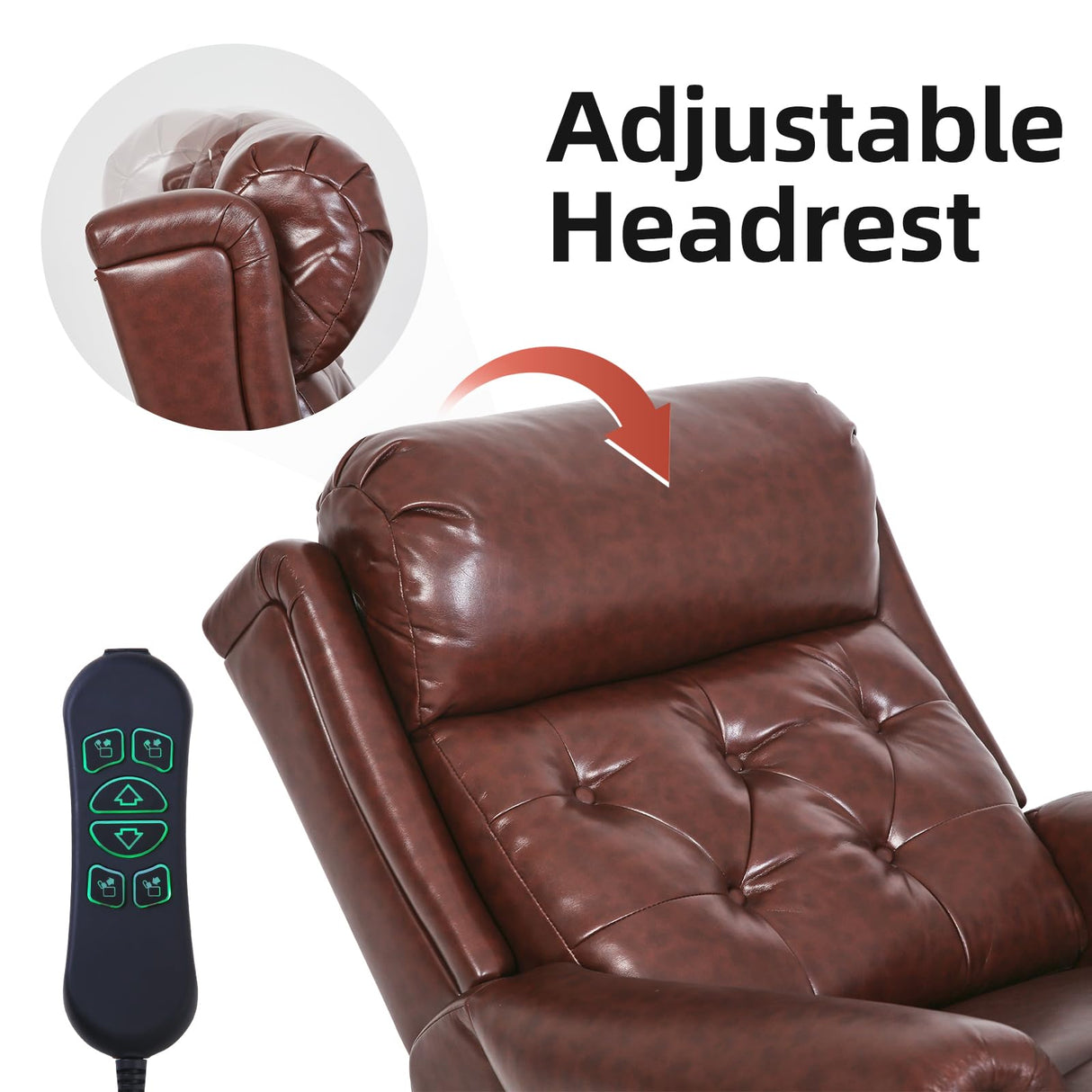 RUTOX Large Power Lift Recliner Chair for Elderly, Lay Flat Lift Chair with Adjustable Headrest, Leather Recliner Lift Chairs with Massage and Heat,Infinite Position, Extended Footrest, Brown RUTOX