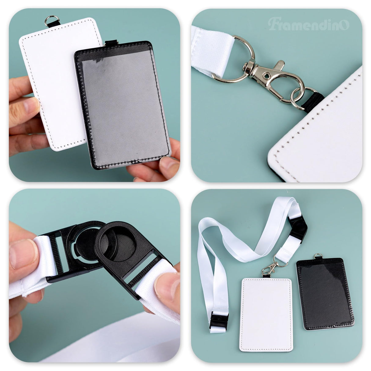 Framendino, 12 Pack Sublimation Work Card Holder with Blank Lanyards, Heat Transfer Blank Leather ID Card Holders Sublimation Lanyards for Office Home Framendino