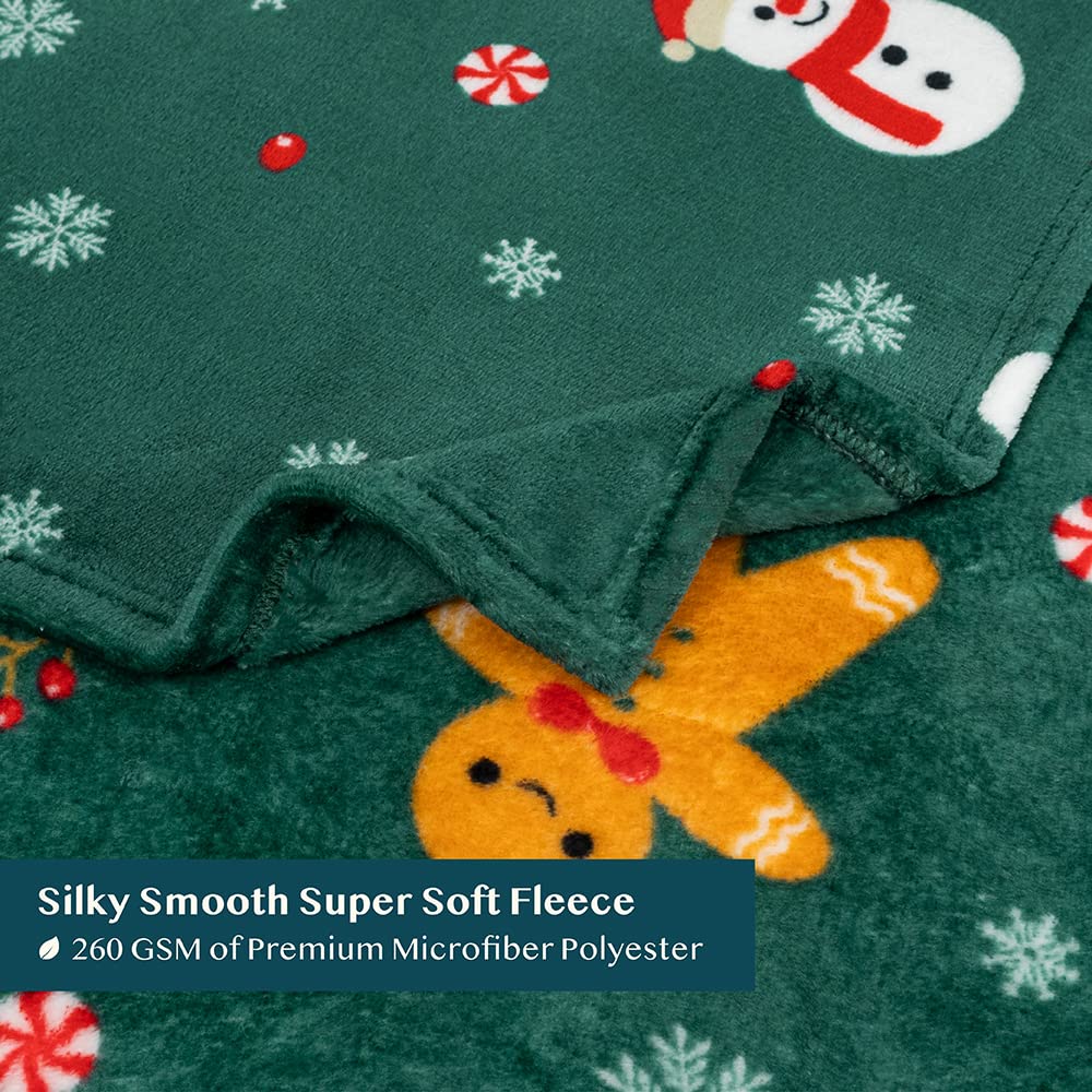 PAVILIA Christmas Gingerbread Throw Blanket | Green Holiday Christmas Fleece Blanket | Soft, Plush, Warm Winter Cabin Throw, 50x60 (Green Gingerbread) PAVILIA