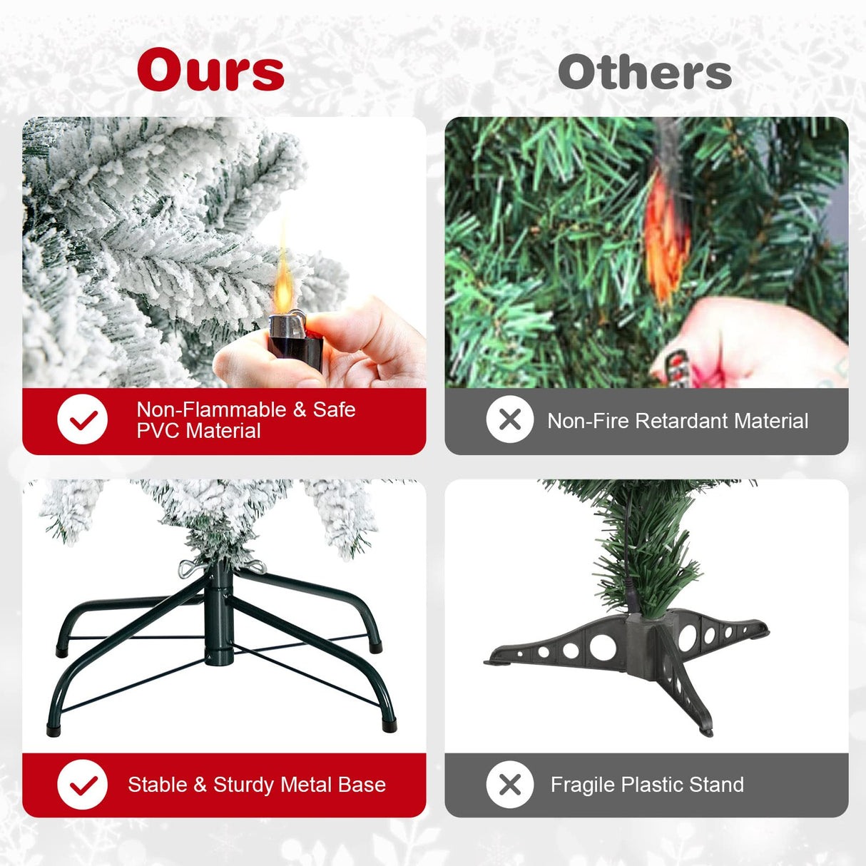 Goplus 9FT Artificial Christmas Tree, Snow Flocked Hinged Pine Tree, Premium PVC Needles/Solid Metal Stand, Xmas Full Tree for Indoor and Outdoor Goplus