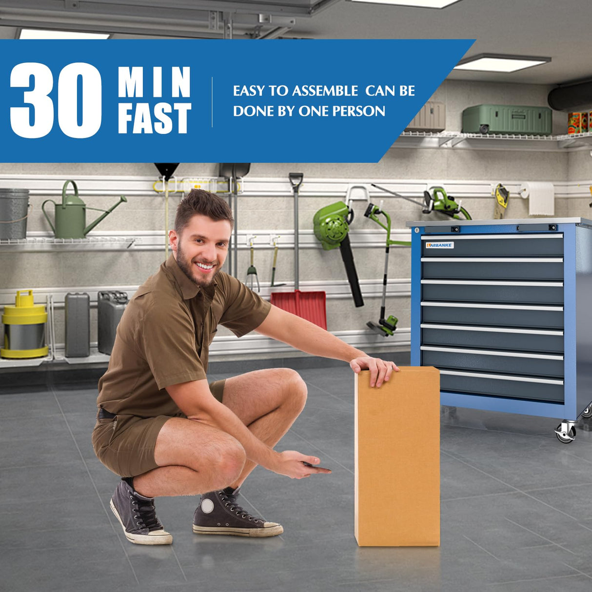 LARBANKE 7-Drawer Rolling Tool Chest Toolbox,Tool Box with 360° Lockable Wheels and Padded Feet,Tool Chest with Keyed Locking System and Drawer Liners,can be Combined Storage System with Tool Chest LARBANKE