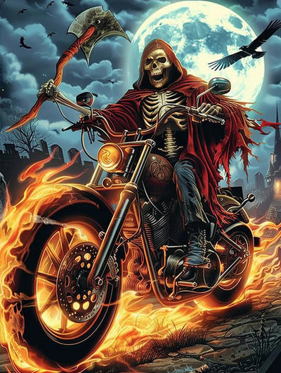 YOUSHIHA Motorcycle Skeleton Man Diamond Painting Kits for Adults,Vehicle Diamond Painting Art Kit for Adult,5D Gem Diamond Art Painting for Relatives and Friends Home Wall Decor Gifts 12x16 Inch