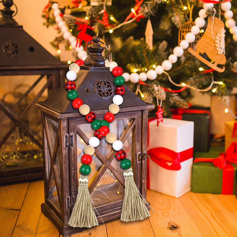 GRACCEE 200pcs Christmas Wooden Beads Xmas Red Buffalo Plaid Polished Craft Natural Round Wood Beads for Christmas Party DIY Indoor Decoration. YUJUN