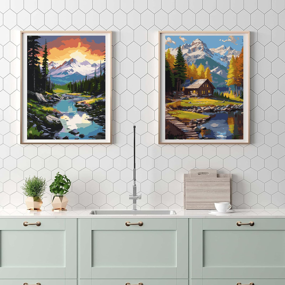 Ninonly 4 Pack Paint by Numbers Kit for Adults, Forest Paint by Number Kit Arts Kits for Beginners with Wooden Easel, Acrylic Painting, Framed Canvas for Gift Home Decor, 9 * 12 Inch Ninonly